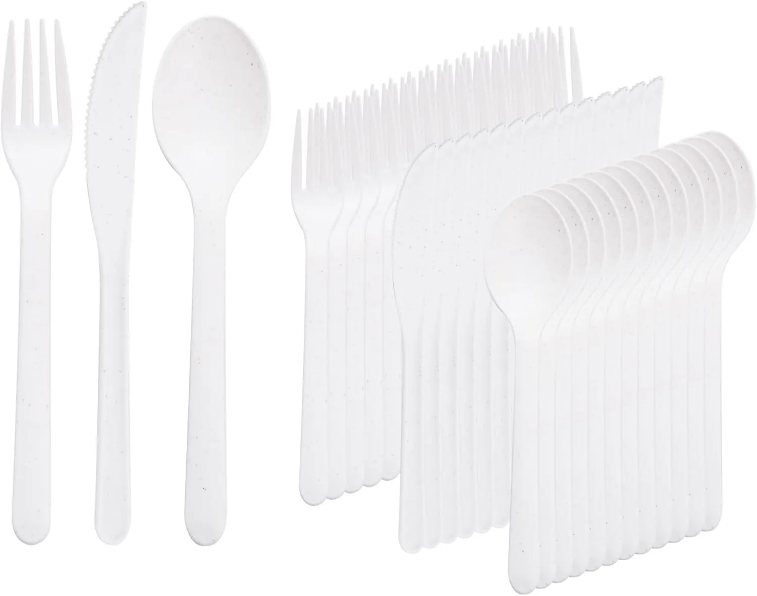 Supernal 180pcs Matt White Plastic Silverware Set - Heavy Duty Reusable Cutlery - Spoons, Knives, Forks - Dishwasher & Microwave Safe