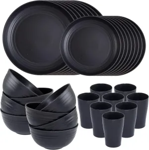 Supernal Wheat Straw Dinnerware Sets,Unbreakable Dinner Plates for 8,Microwave Dishwasher Safe,Reusable Dinnerware,Black Set 16pcs Plates, 8pcs Bowls, 8pcs Cups.