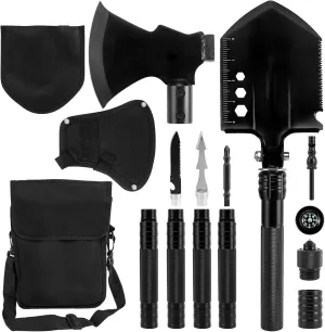 Survival Shovel Survival Axe, Heavy-Duty Carbon Steel Camping Folding Shovel with Multiple Extension Handles(7.3-21.9In), Suitable for Survival Tools in Camping, Off-Road, Excavation, and Hiking