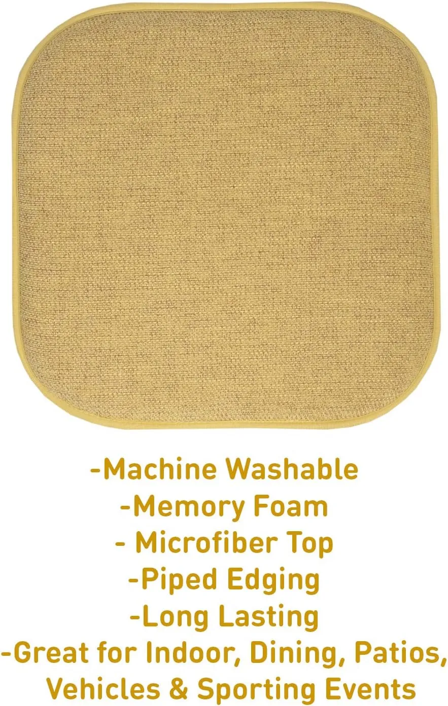 Sweet Home Collection Chair Cushion Memory Foam Pads Honeycomb Pattern Slip Non Skid Rubber Back Rounded Square 16" x 16" Seat Cover, 2 Pack, Alexis Gold