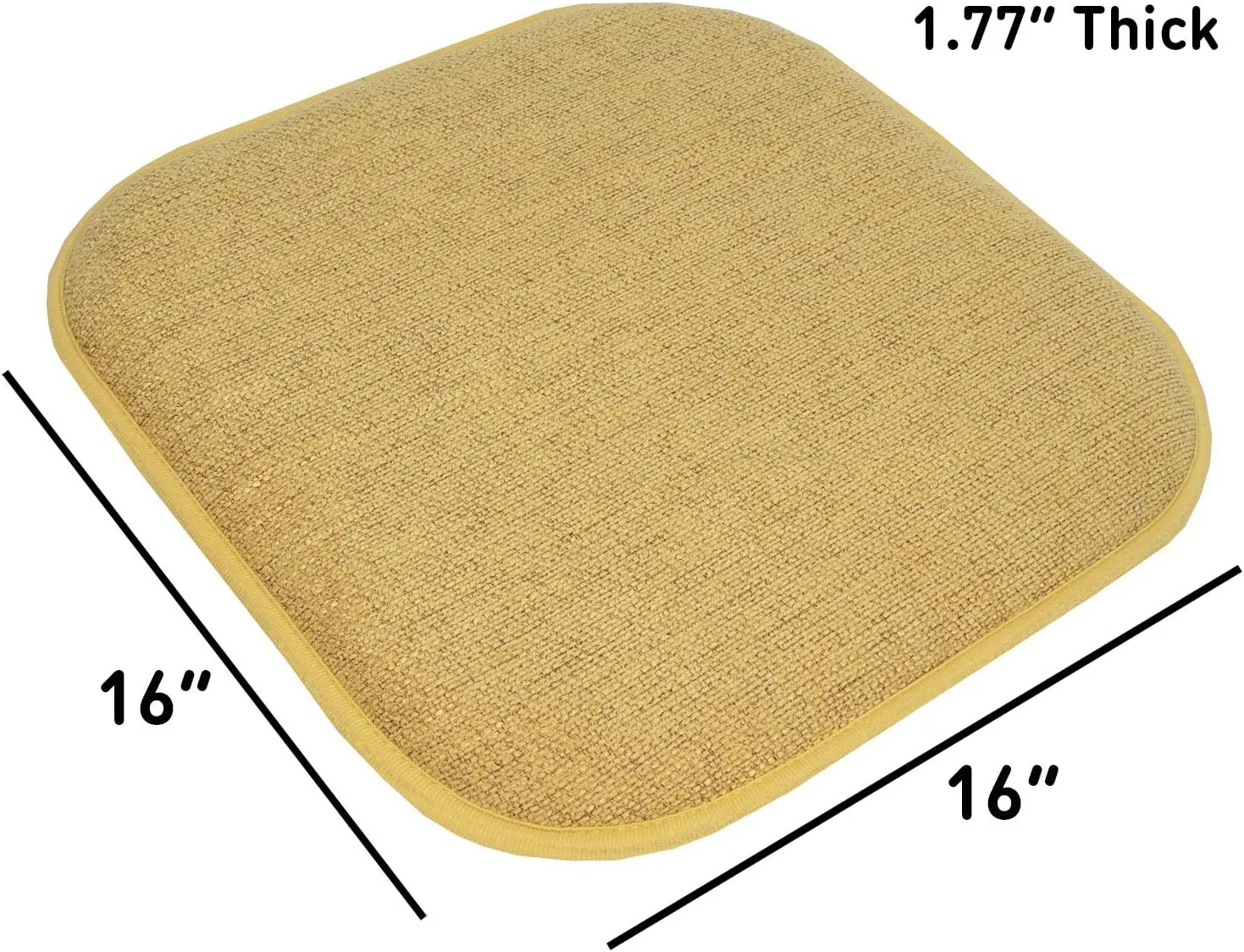 Sweet Home Collection Chair Cushion Memory Foam Pads Honeycomb Pattern Slip Non Skid Rubber Back Rounded Square 16" x 16" Seat Cover, 2 Pack, Alexis Gold