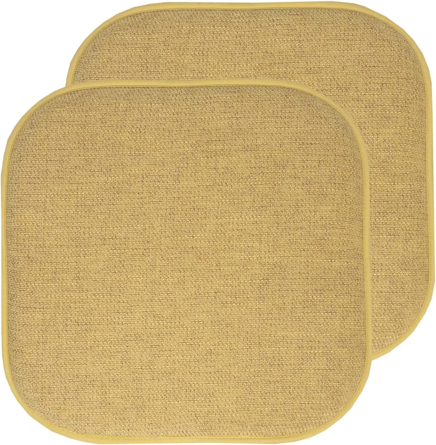 Sweet Home Collection Chair Cushion Memory Foam Pads Honeycomb Pattern Slip Non Skid Rubber Back Rounded Square 16" x 16" Seat Cover, 2 Pack, Alexis Gold