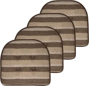 Sweet Home Collection Chair Cushion Memory Foam Pads Tufted Slip Non Skid Rubber Back U-Shaped 17" x 16" Seat Cover, Bradford Chocolate/Beige (Pack of 4)