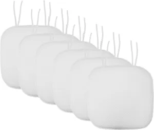 Sweet Home Collection Chair Cushion Memory Foam Pads with Ties Honeycomb Pattern Slip Non Skid Rubber Back Rounded Square 16" x 16" Seat Cover, 6 Pack, White 6 Pack