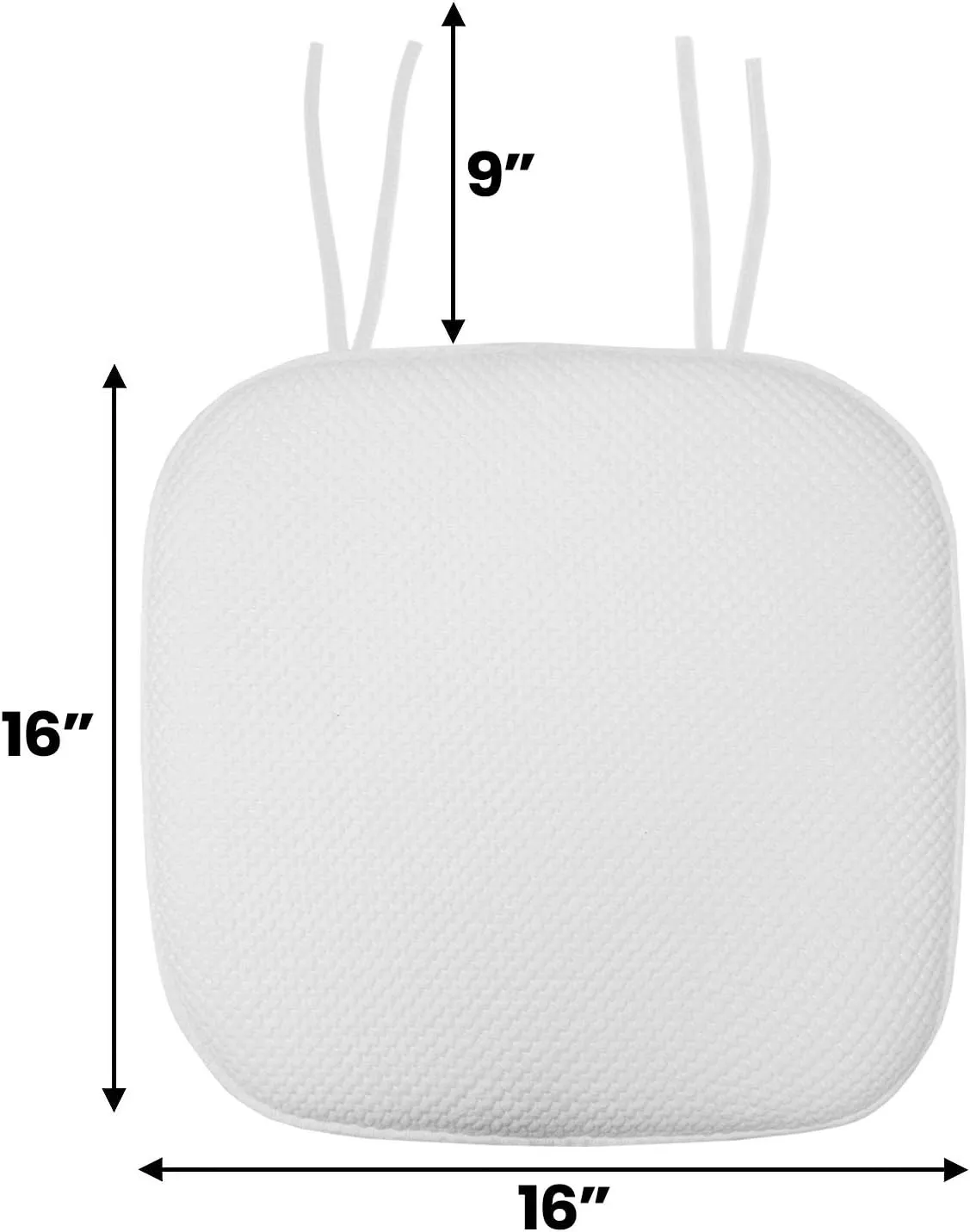 Sweet Home Collection Chair Cushion Memory Foam Pads with Ties Honeycomb Pattern Slip Non Skid Rubber Back Rounded Square 16" x 16" Seat Cover, 6 Pack, White 6 Pack