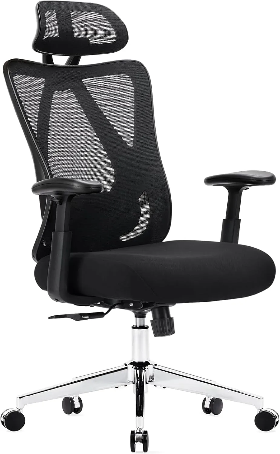 Sweetcrispy Home Office Desk Chair, Ergonomic Rolling Work Swivel High Back 135°Tilt Function Big and Tall Computer with Wheels, 2D Armrest Adjustable Lumbar Support & Headres, Dark Black