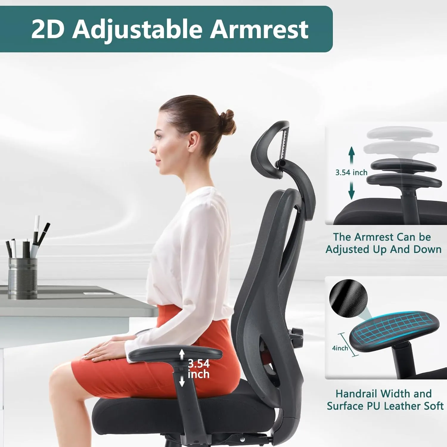 Sweetcrispy Home Office Desk Chair, Ergonomic Rolling Work Swivel High Back 135°Tilt Function Big and Tall Computer with Wheels, 2D Armrest Adjustable Lumbar Support & Headres, Dark Black