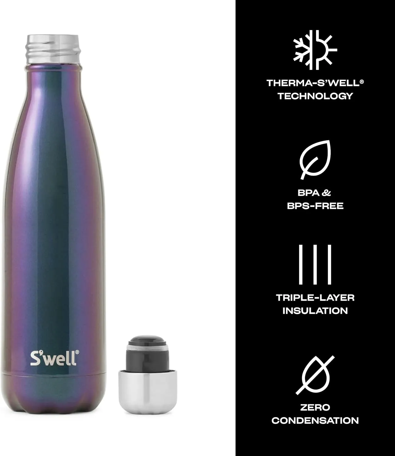 S'well Stainless Steel Water Bottle, 17oz, Supernova, Triple Layered Vacuum Insulated Containers Keeps Drinks Cold for 36 Hours and Hot for 18, BPA Free, Perfect for On the Go