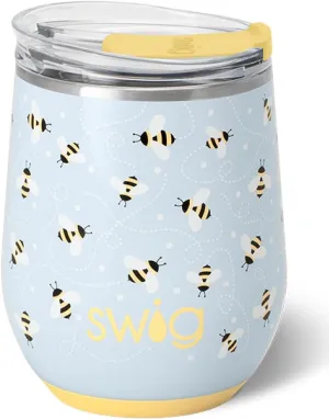 Swig Life 12oz Wine Tumbler with Lid, Stainless Steel, Dishwasher Safe, Portable, Triple Insulated Wine Tumbler (Busy Bee)