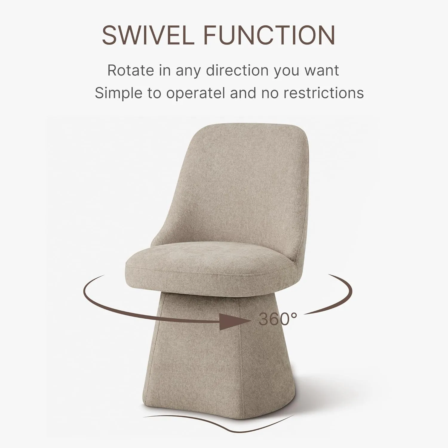 Swivel Dining Chair Mid Century Modern DeskChair High Back Upholstered Linen Fabric SideChair for Kitchen Diningroom Bedroom,Khaki,4 Box