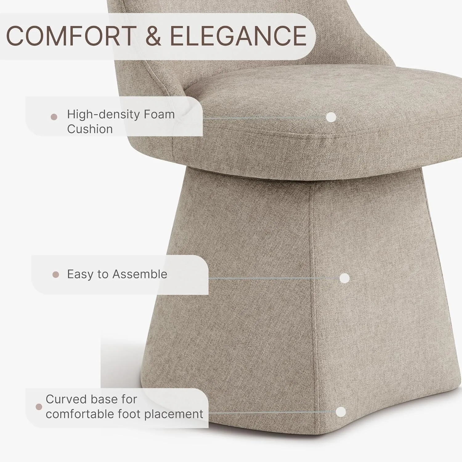 Swivel Dining Chair Mid Century Modern DeskChair High Back Upholstered Linen Fabric SideChair for Kitchen Diningroom Bedroom,Khaki,4 Box