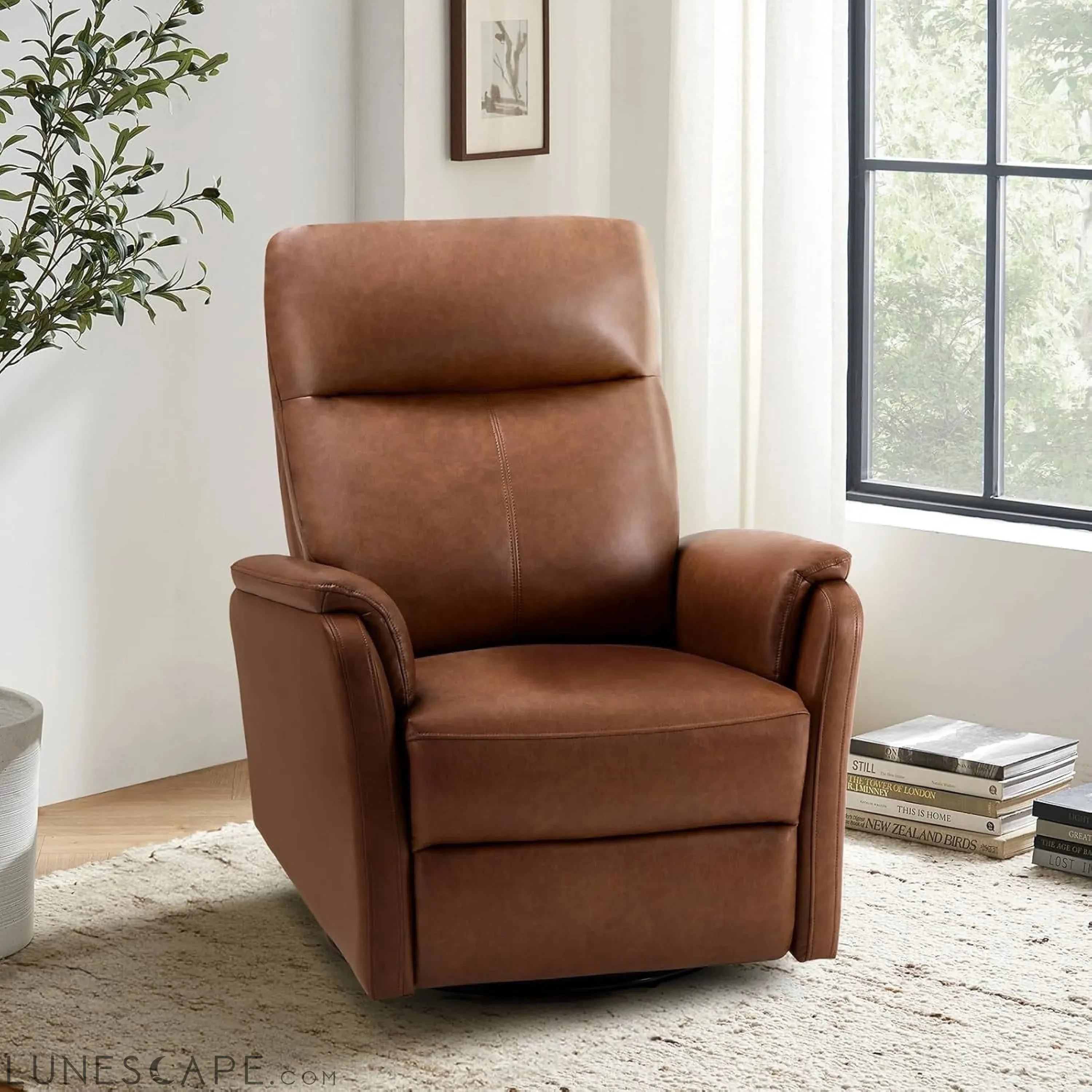 Swivel Rocking Recliner Glider Chair, Leather Nursery Reclining Rocker