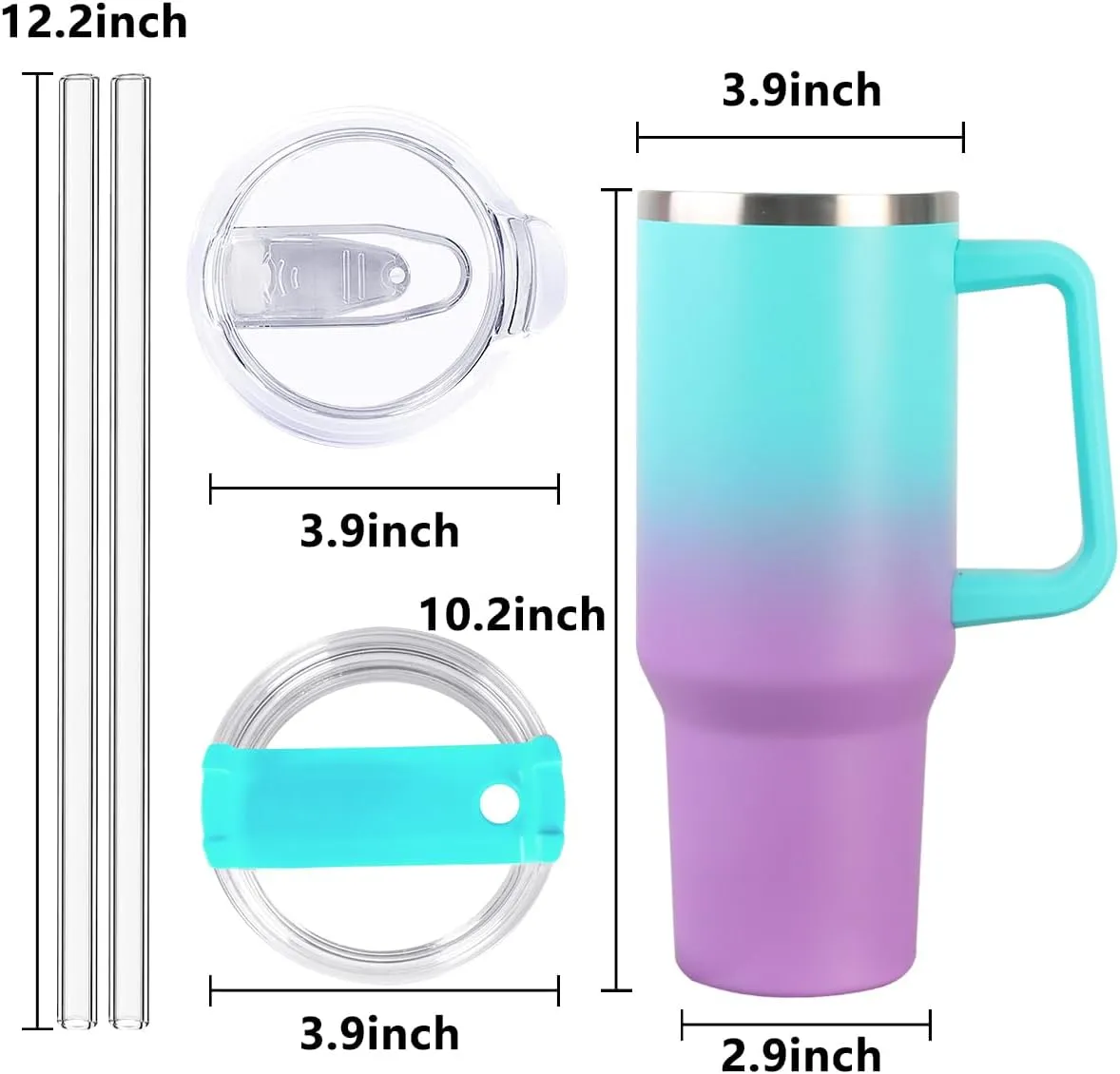 SYACOT 40 oz Tumbler with Handle and Straw Stainless Steel Insulated Tumbler Leak Proof Lid and Straw Lid Reusable Travel Mug Coffee Mug Cup Dishwasher Safe Keep Drinks Cold and Hot (Green Purple)
