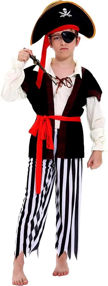 Tacobear Pirate Costume Kids Boy Halloween Dress Up Costume & Pirate Hat Sword Eye Patch Compass Earring Purse Coin Medallion