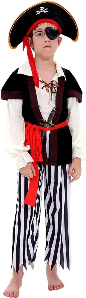 Tacobear Pirate Costume Kids Boy Halloween Dress Up Costume & Pirate Hat Sword Eye Patch Compass Earring Purse Coin Medallion