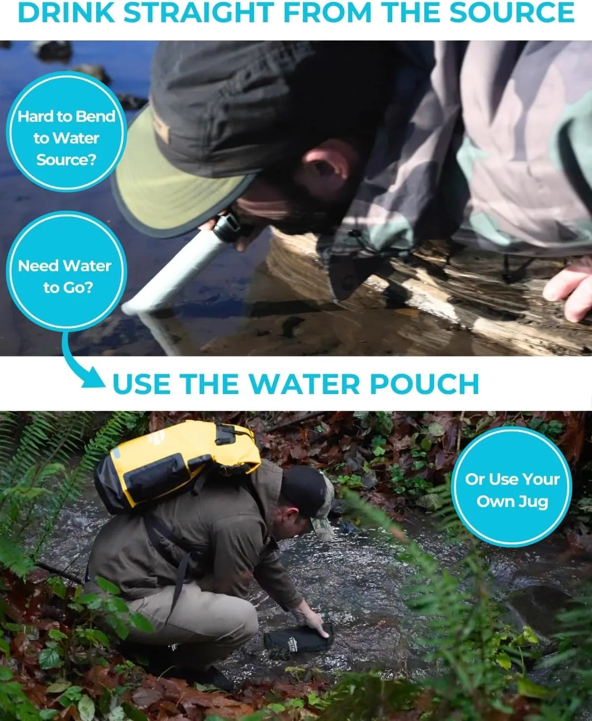 Tactiko 25oz. Purifying Water Bottle - UF Membrane, Activated Carbon Filter 265Gal. from Rivers, Streams - SGS Certified Personal Filter Straw - Camping, Emergency, Survival (Black)