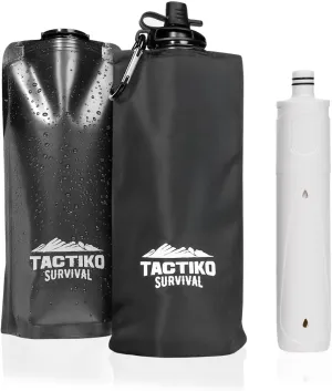 Tactiko 25oz. Purifying Water Bottle - UF Membrane, Activated Carbon Filter 265Gal. from Rivers, Streams - SGS Certified Personal Filter Straw - Camping, Emergency, Survival (Black)