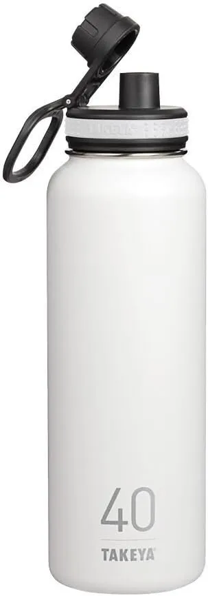 Takeya Originals 40 oz Vacuum Insulated Stainless Steel Water Bottle with Spout Lid, White