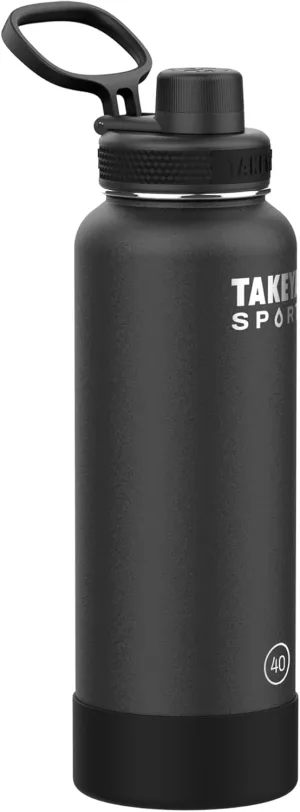 Takeya Sports Water Bottle with Spout Lid - Bottle with Triple Stainless Steel Insulation - Dishwasher Safe & BPA-Free - Bottle with Ice-Blocking Spout Lid & Removable Bumper - 40 oz, Grand Slam Black