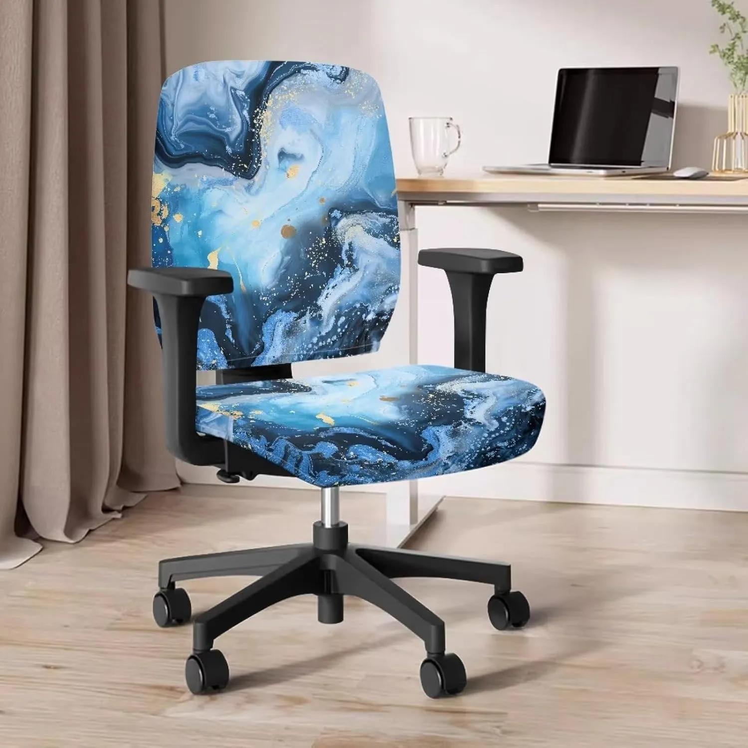 Talayituse Blue Marble Print Office Chair Cover Stretchable Desk Chair Cover Thick Chair Seat Cover Computer Chair Covers Slipcover for Universal Office Chair