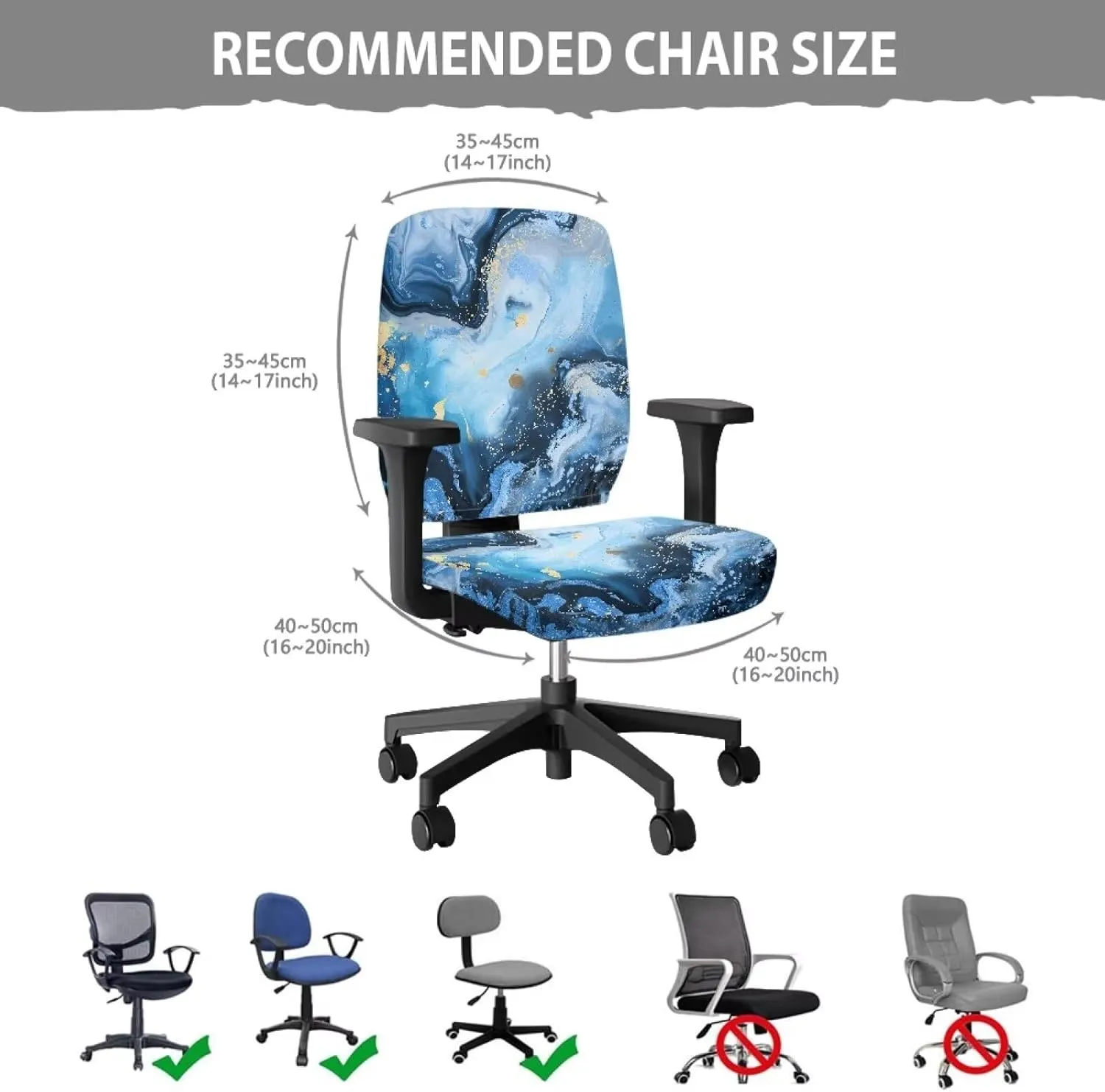 Talayituse Blue Marble Print Office Chair Cover Stretchable Desk Chair Cover Thick Chair Seat Cover Computer Chair Covers Slipcover for Universal Office Chair
