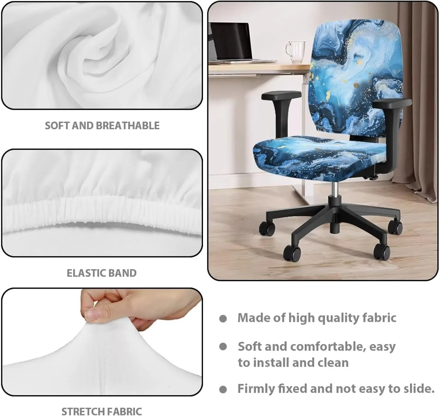 Talayituse Blue Marble Print Office Chair Cover Stretchable Desk Chair Cover Thick Chair Seat Cover Computer Chair Covers Slipcover for Universal Office Chair