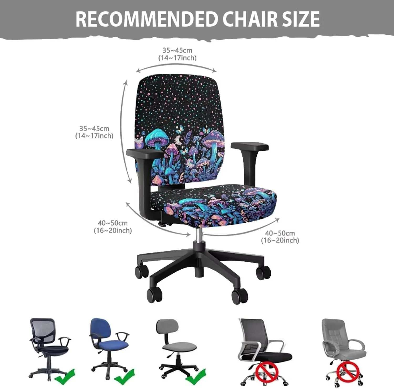 Talayituse Blue Marble Print Office Computer Chair Covers, Split Stretchable Seat Cover Removable & Washable Rotating Chair Protective Slipcover