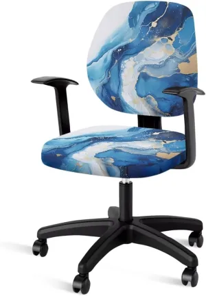 Talayituse Blue Marble Print Office Computer Chair Covers, Split Stretchable Seat Cover Removable & Washable Rotating Chair Protective Slipcover