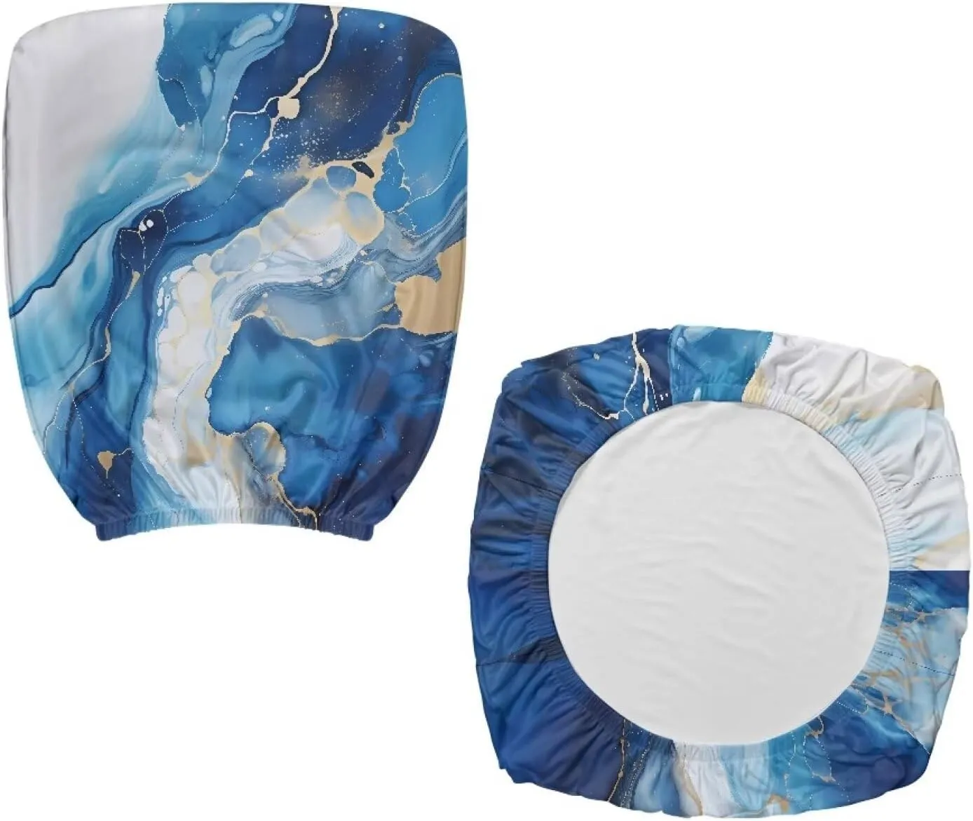 Talayituse Blue Marble Print Office Computer Chair Covers, Split Stretchable Seat Cover Removable & Washable Rotating Chair Protective Slipcover