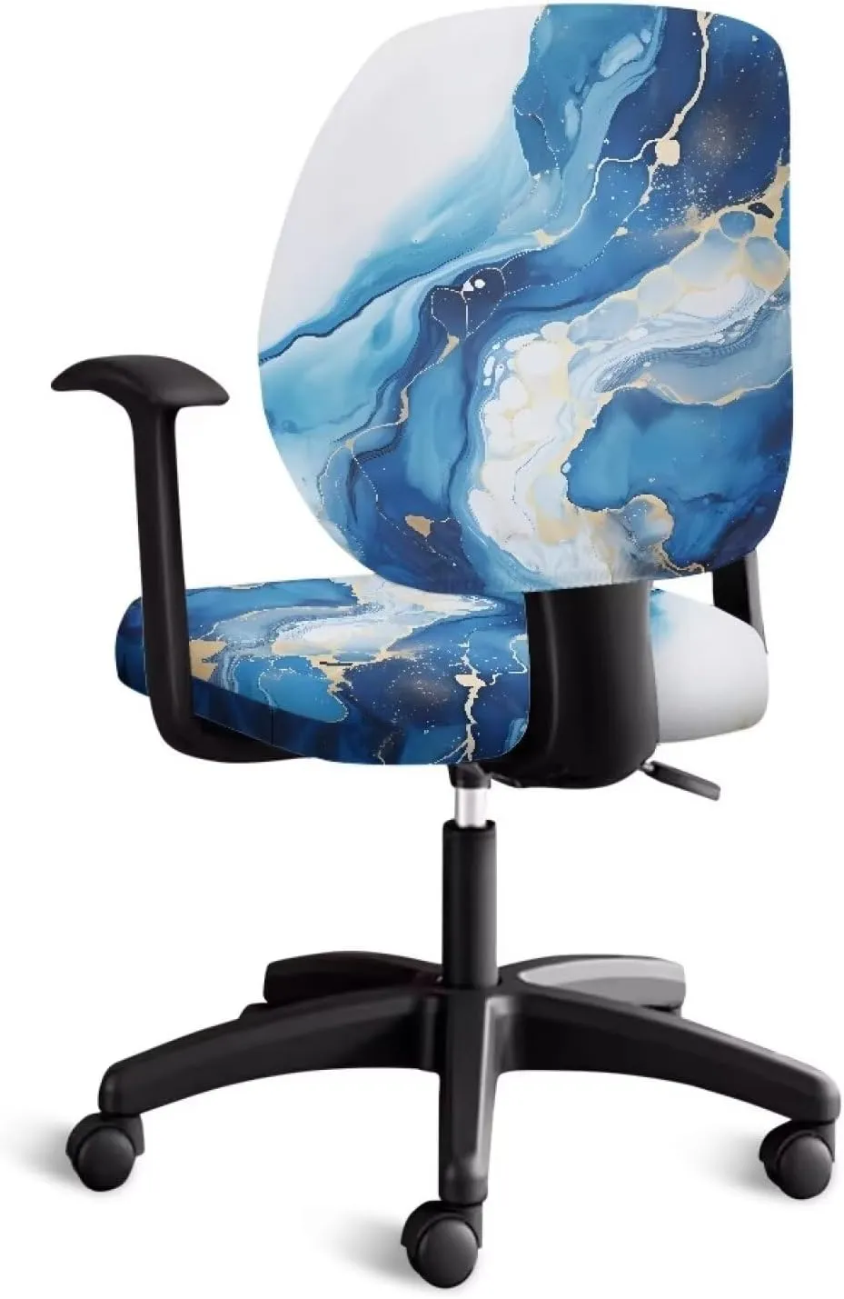 Talayituse Blue Marble Print Office Computer Chair Covers, Split Stretchable Seat Cover Removable & Washable Rotating Chair Protective Slipcover