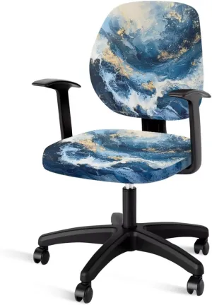 Talayituse Blue Marble Print Office Computer Chair Covers, Split Stretchable Seat Cover Removable & Washable Rotating Chair Protective Slipcover