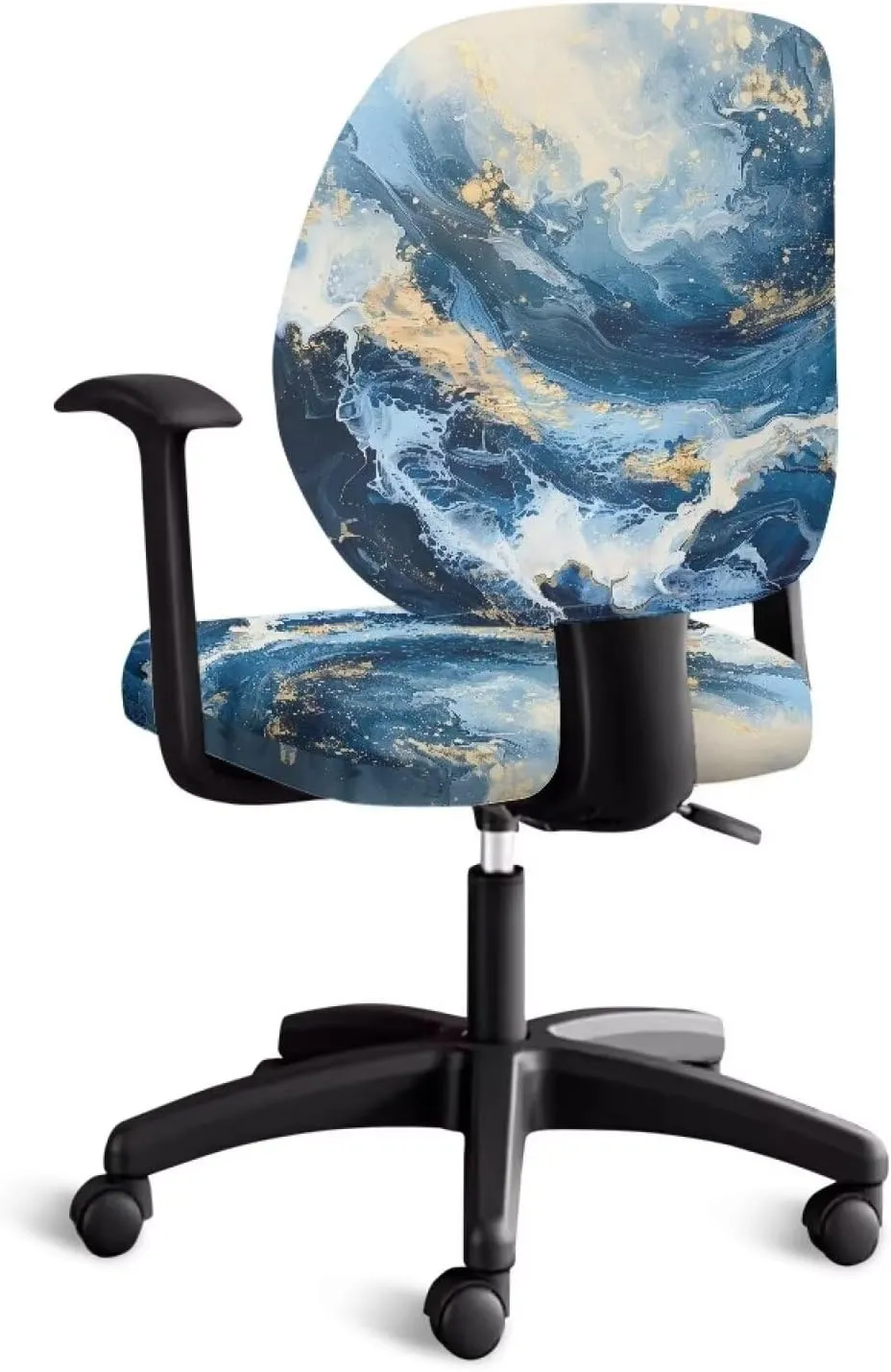 Talayituse Blue Marble Print Office Computer Chair Covers, Split Stretchable Seat Cover Removable & Washable Rotating Chair Protective Slipcover