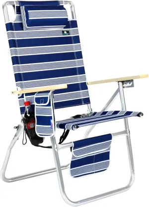 Tall Beach Chair for Adults - Reclining 17 Inch Seat Height, High Off Ground, High Back, 4 Reclining Positions, 250 lbs Capacity with Cup Holder