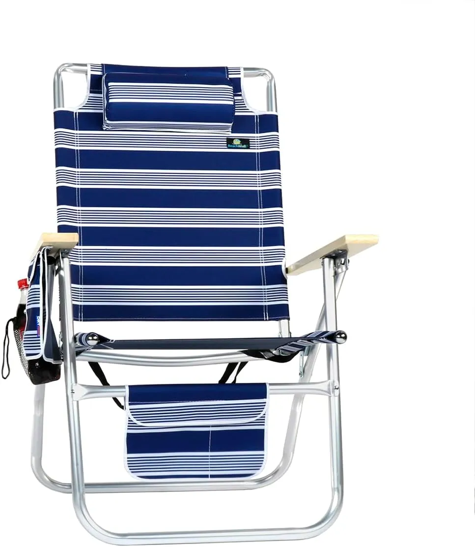 Tall Beach Chair for Adults - Reclining 17 Inch Seat Height, High Off Ground, High Back, 4 Reclining Positions, 250 lbs Capacity with Cup Holder