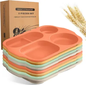 Tankade Unbreakable Large 12 Inch Section Plates - 5 Compartment Toddler & Adult Microwave & Dishwasher Safe Wheat Straw Plates