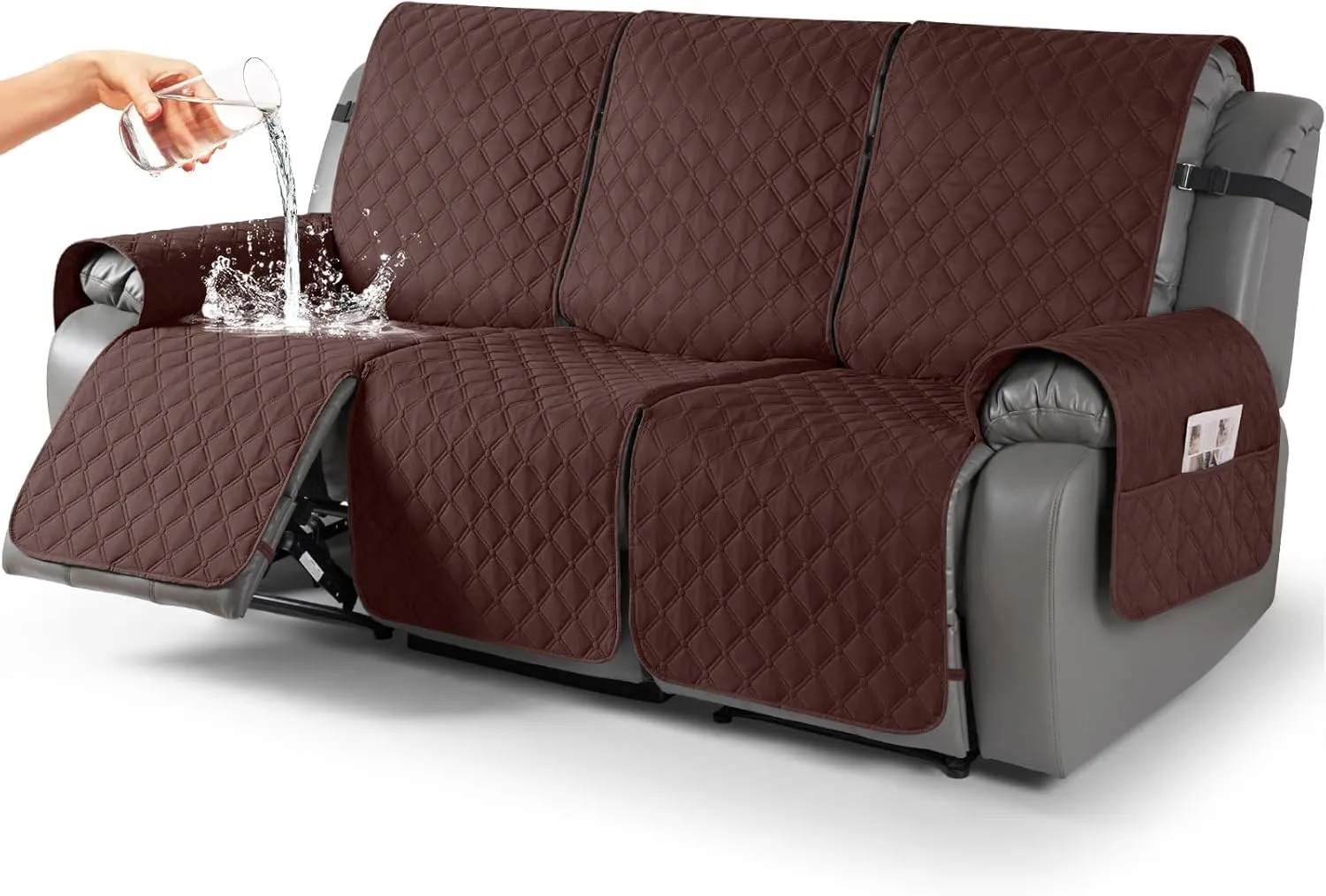 TAOCOCO 100% Waterproof Recliner Covers, Recliner Sofa Covers with Leg Straps, Reversible Recliner Couch Cover for Reclining Chair, Washable Couch Protector for Pets Kids(3 Seater, Coffee)
