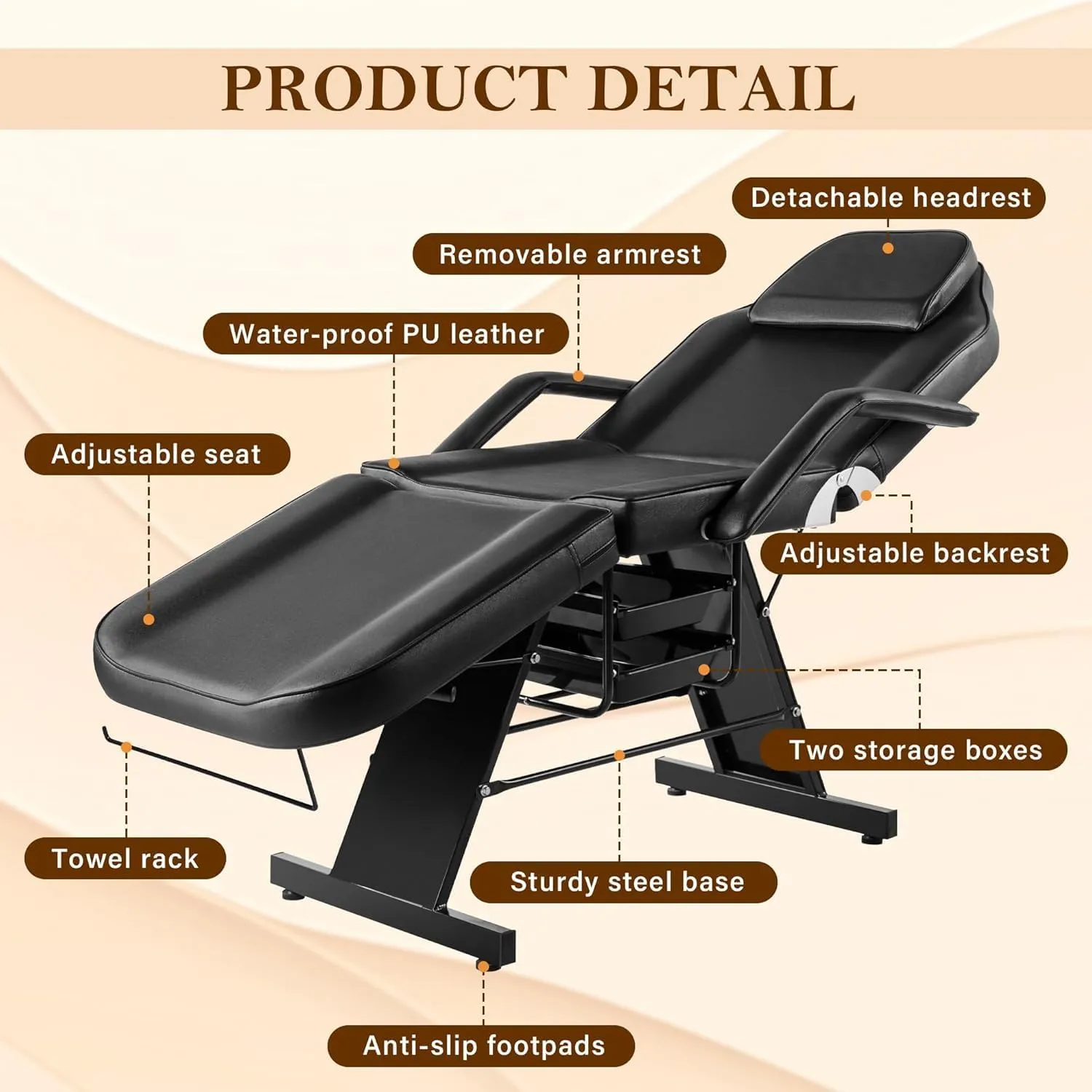 Tattoo Chair for Client, Facial Beds for Esthetician with Hydraulic Stool, Black Tilting Tattoo Artist Chair Adjustable Backrest Massage Table Spa Lash Beds Beauty 2-Trays, Black