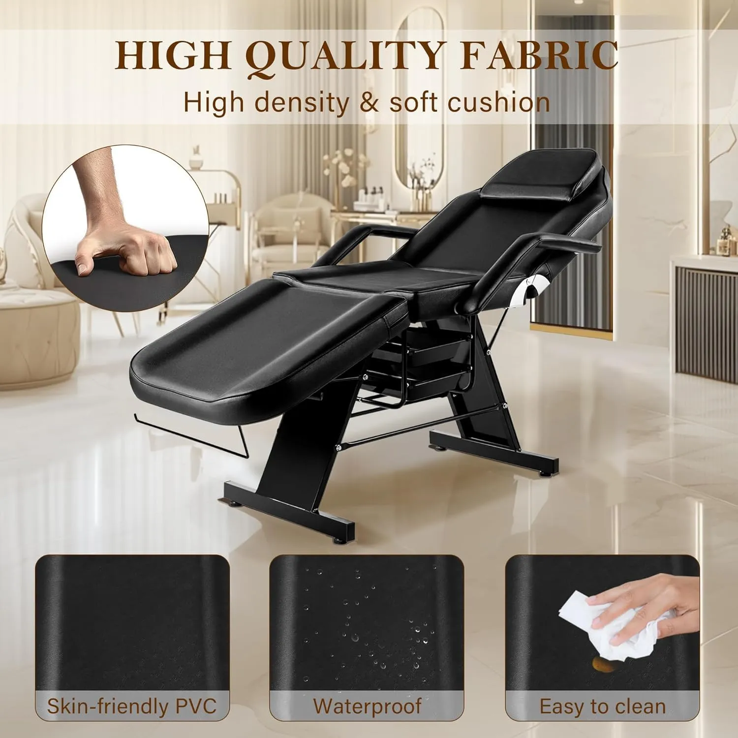 Tattoo Chair for Client, Facial Beds for Esthetician with Hydraulic Stool, Black Tilting Tattoo Artist Chair Adjustable Backrest Massage Table Spa Lash Beds Beauty 2-Trays, Black