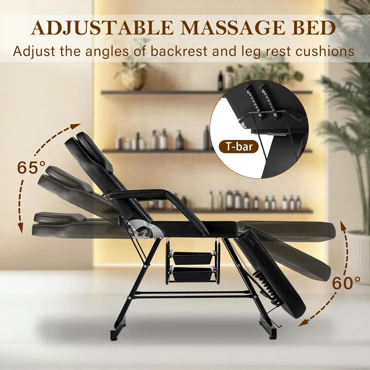 Tattoo Chair for Client, Facial Beds for Esthetician with Hydraulic Stool, Black Tilting Tattoo Artist Chair Adjustable Backrest Massage Table Spa Lash Beds Beauty 2-Trays, Black