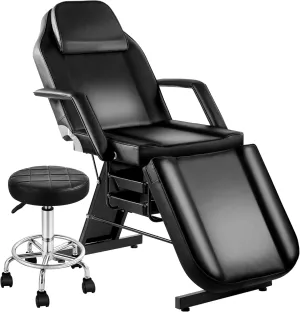 Tattoo Chair for Client, Facial Beds for Esthetician with Hydraulic Stool, Black Tilting Tattoo Artist Chair Adjustable Backrest Massage Table Spa Lash Beds Beauty 2-Trays, Black
