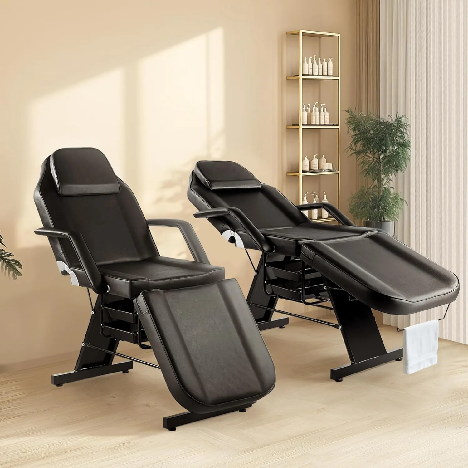 Tattoo Chair for Client, Facial Beds for Esthetician with Hydraulic Stool, Black Tilting Tattoo Artist Chair Adjustable Backrest Massage Table Spa Lash Beds Beauty 2-Trays, Black