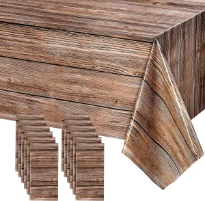 Tatuo Natural Wood Grain Tablecloths Rustic Plastic Table Covers for Rectangle Table, Vintage Farmhouse Style Tablecloth Decorations for Western Barn Themed Birthday, 54 x 108 Inch(Brown,12 Packs)