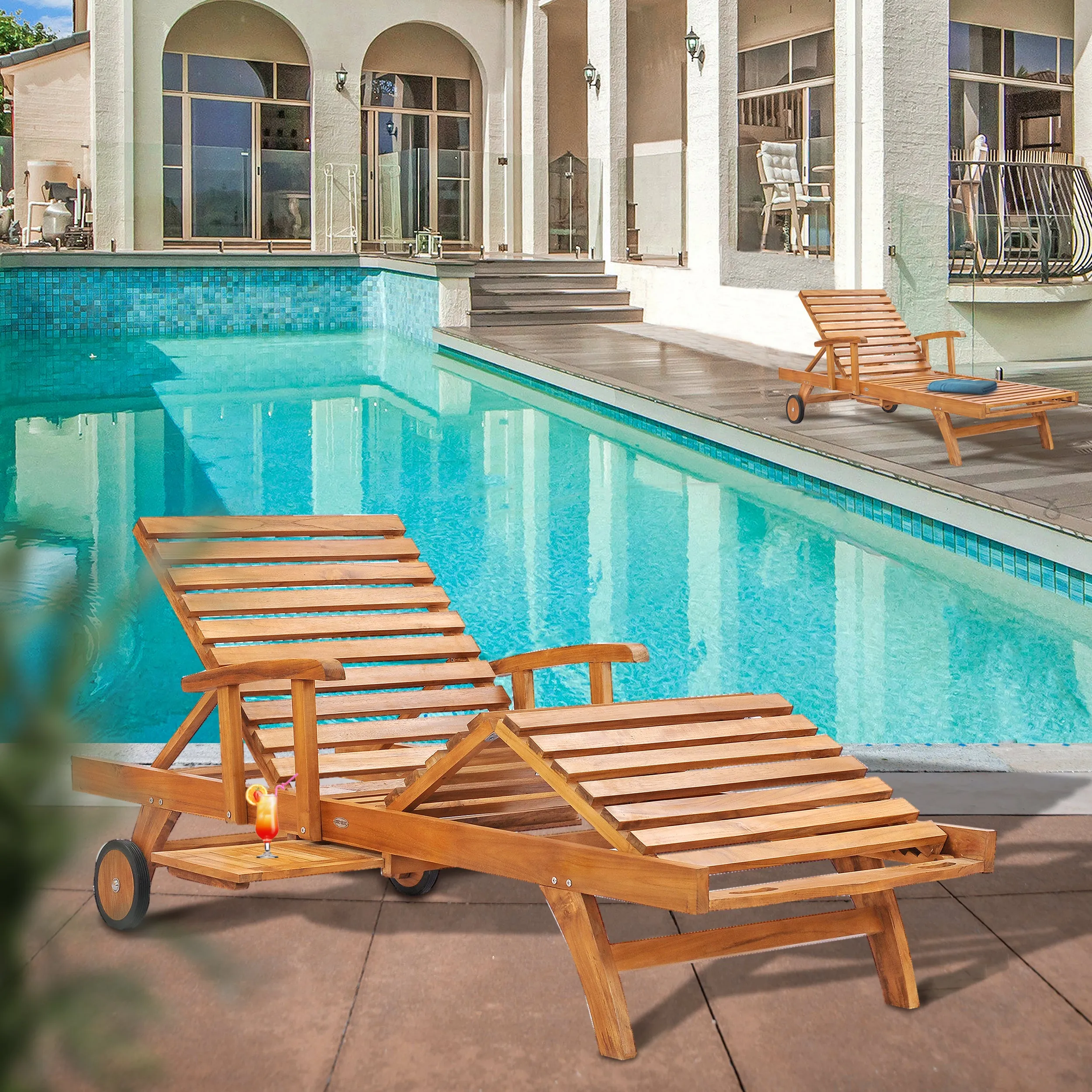 Teak Wood Bahama Pool and Patio Lounger