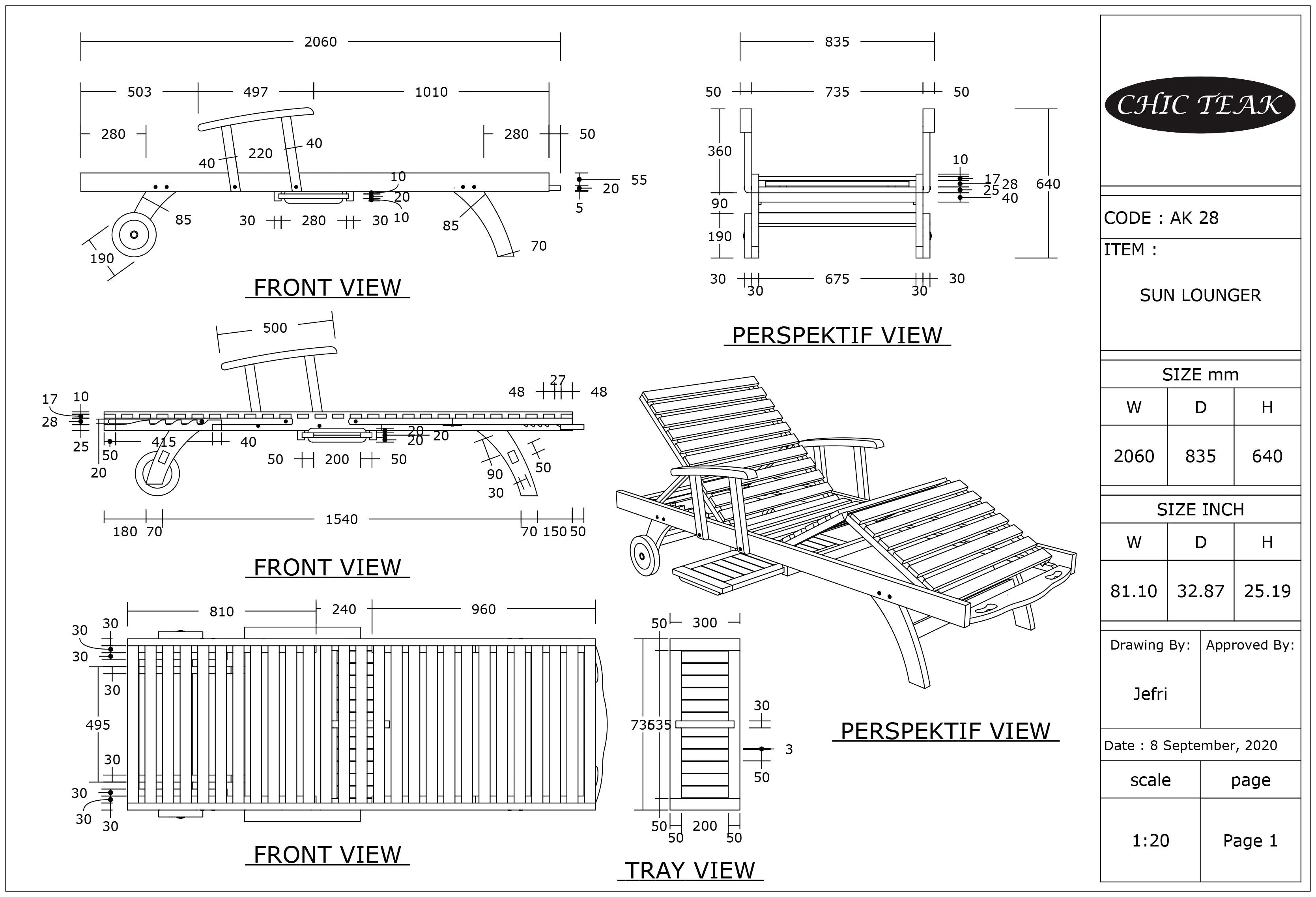 Teak Wood Bahama Pool and Patio Lounger