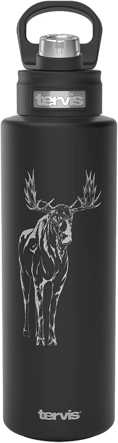 Tervis Moose on The Loose Engraved on Onyx Shadow Water, 40oz Wide Mouth Bottle, Stainless Steel