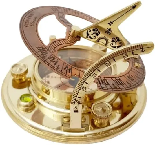 The Anchor Shop Brass Sundial Compass & Copper Sundial Compass, Sundial Clock with Lather Case Handmade.