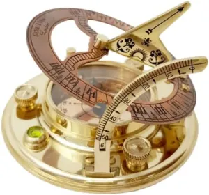 The Anchor Shop Brass Sundial Compass & Copper Sundial Compass, Sundial Clock with Lather Case Handmade.