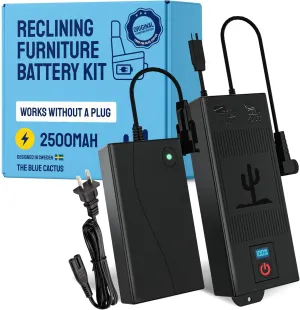 The Blue Cactus Universal Battery Pack for Reclining Furniture with LCD Display- Wireless 2500mAh Rechargeable Battery for Electric Recliner, Power Sofa, Couch, Lift Chair- Fits 2-Pin Motion Furniture