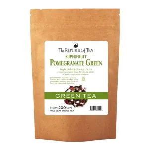 The Republic of Tea Pomegranate Superfruit Full-Leaf Loose Green Tea 1 lb Bulk Bag | Steeps 200 Cups