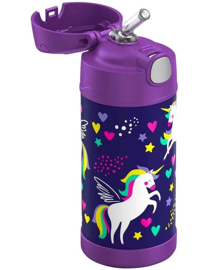 Thermos Drink Bottle - FUNtainer­ Stainless Steel Vacuum Insulated Drink Bottle 355ml PURPLE UNICORN